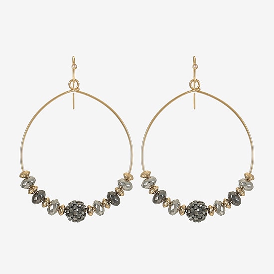 Liz Claiborne Tri Tone Beaded Womens 53mm Hoop Earrings