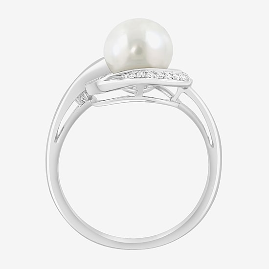 Effy Final Call Limited Quantities! Womens Diamond Accent 7-7.5MM Genuine White Cultured Freshwater Pearl 14K Gold Round Cocktail Ring