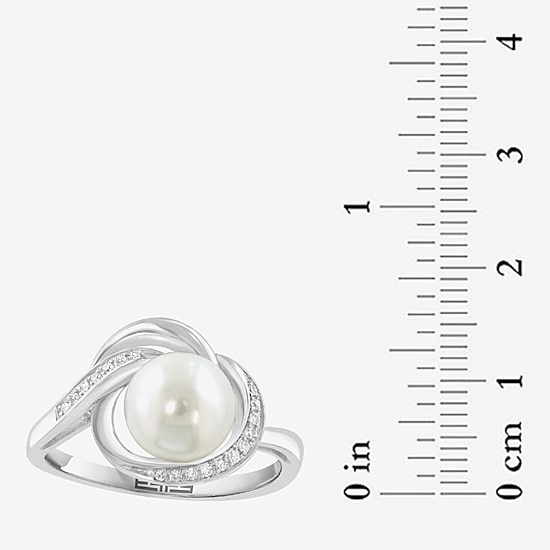 Effy Final Call Limited Quantities! Womens Diamond Accent 7-7.5MM Genuine White Cultured Freshwater Pearl 14K Gold Round Cocktail Ring