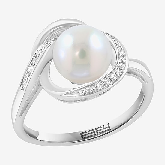 Effy Final Call Limited Quantities! Womens Diamond Accent 7-7.5MM Genuine White Cultured Freshwater Pearl 14K Gold Round Cocktail Ring