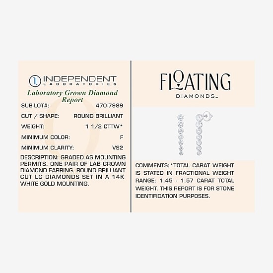 Floating Diamonds (F, Vs2) Womens 1 1/2 CT. T.W. Lab Grown White Diamond 14K Gold Drop Earrings