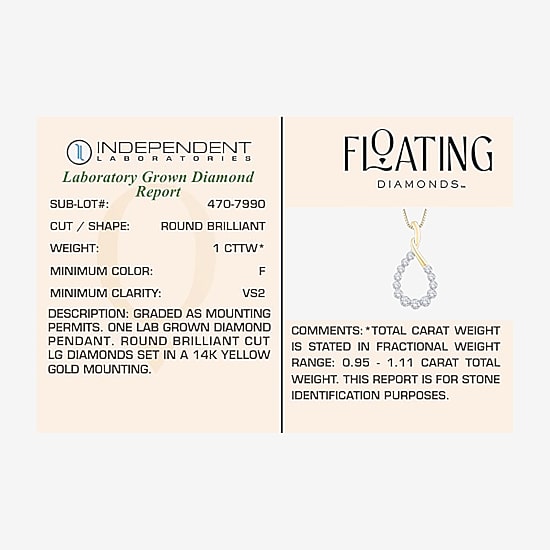 Floating Diamonds (F, Vs2) Womens 1 CT. T.W. Lab Grown White Diamond 14K Gold 18 Inch Pendant Necklace