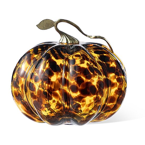 Glitzhome 10"D Amber Dots Glass Pumpkin Tabletop Decor