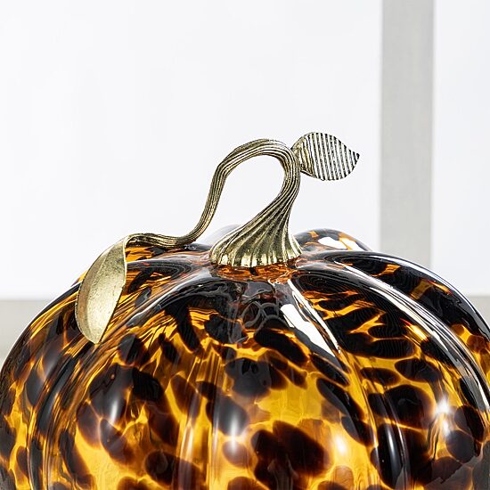 Glitzhome 10"D Amber Dots Glass Pumpkin Tabletop Decor