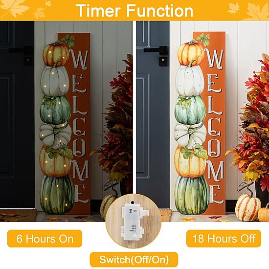 Glitzhome 42"H Lighted Fall Wood Stacked Pumpkins Welcome Porch Sign