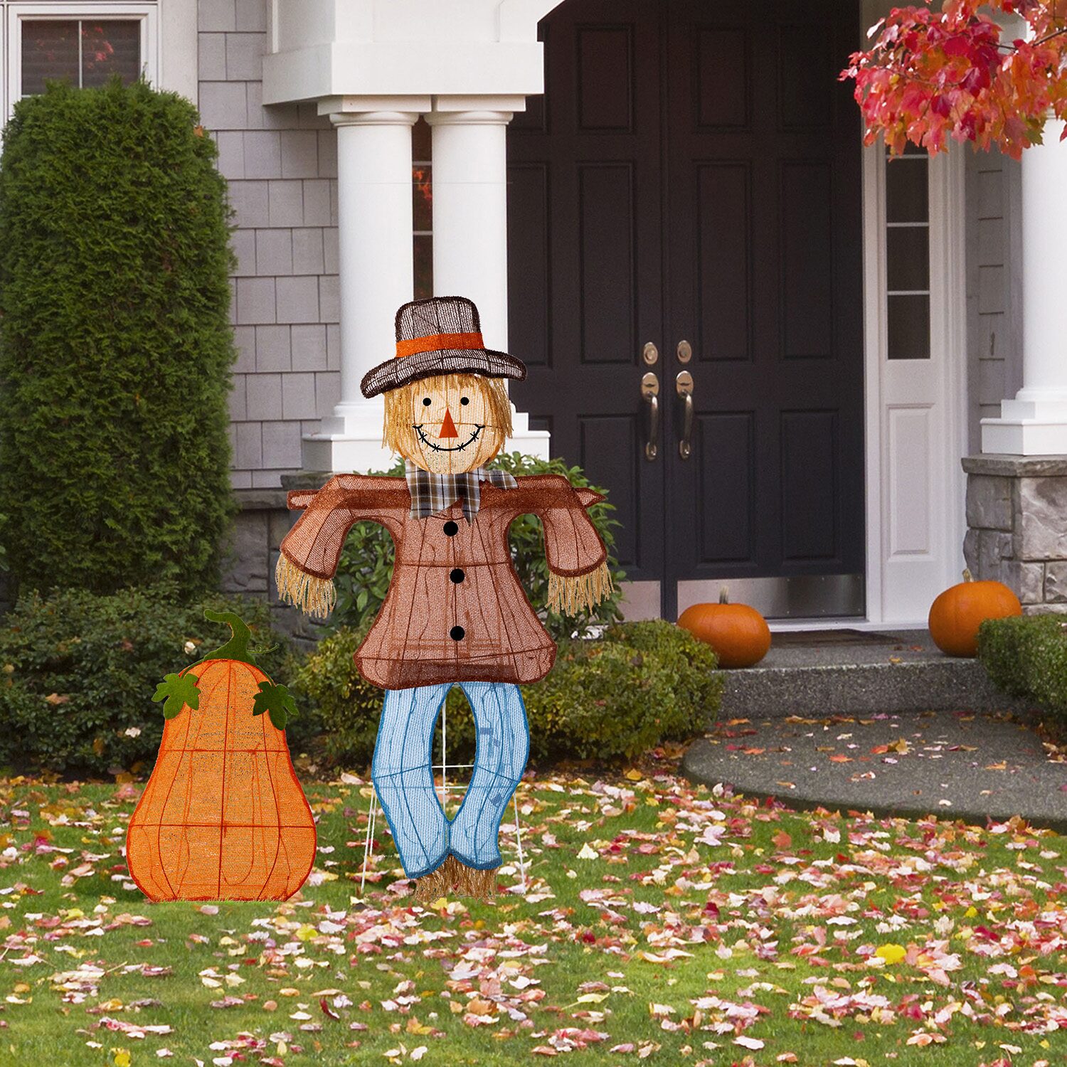 Glitzhome Lighted Fall 2.5d Scarecrow & Pumpkin Outdoor Décor Thanksgiving Inflatable