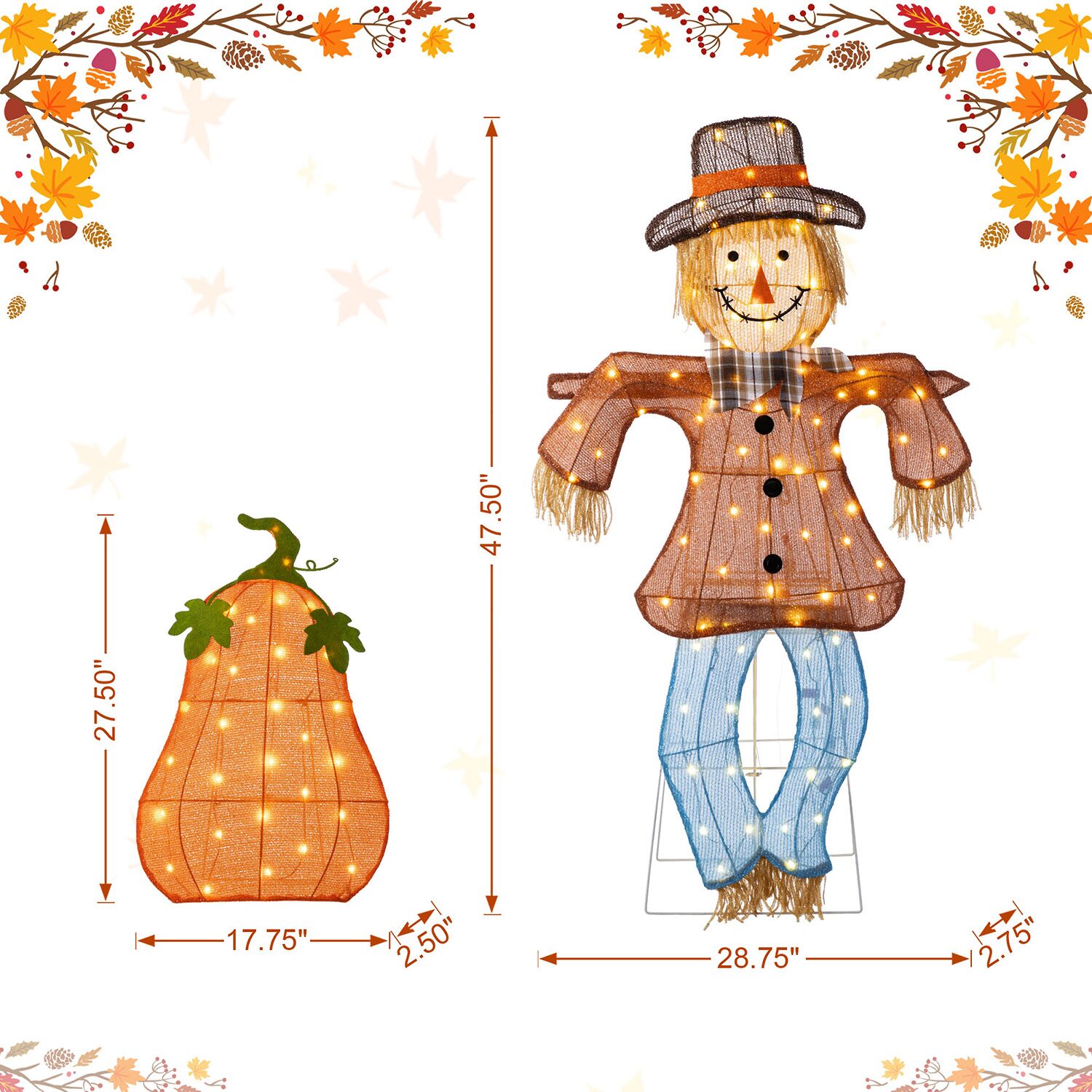 Glitzhome Lighted Fall 2.5d Scarecrow & Pumpkin Outdoor Décor Thanksgiving Inflatable
