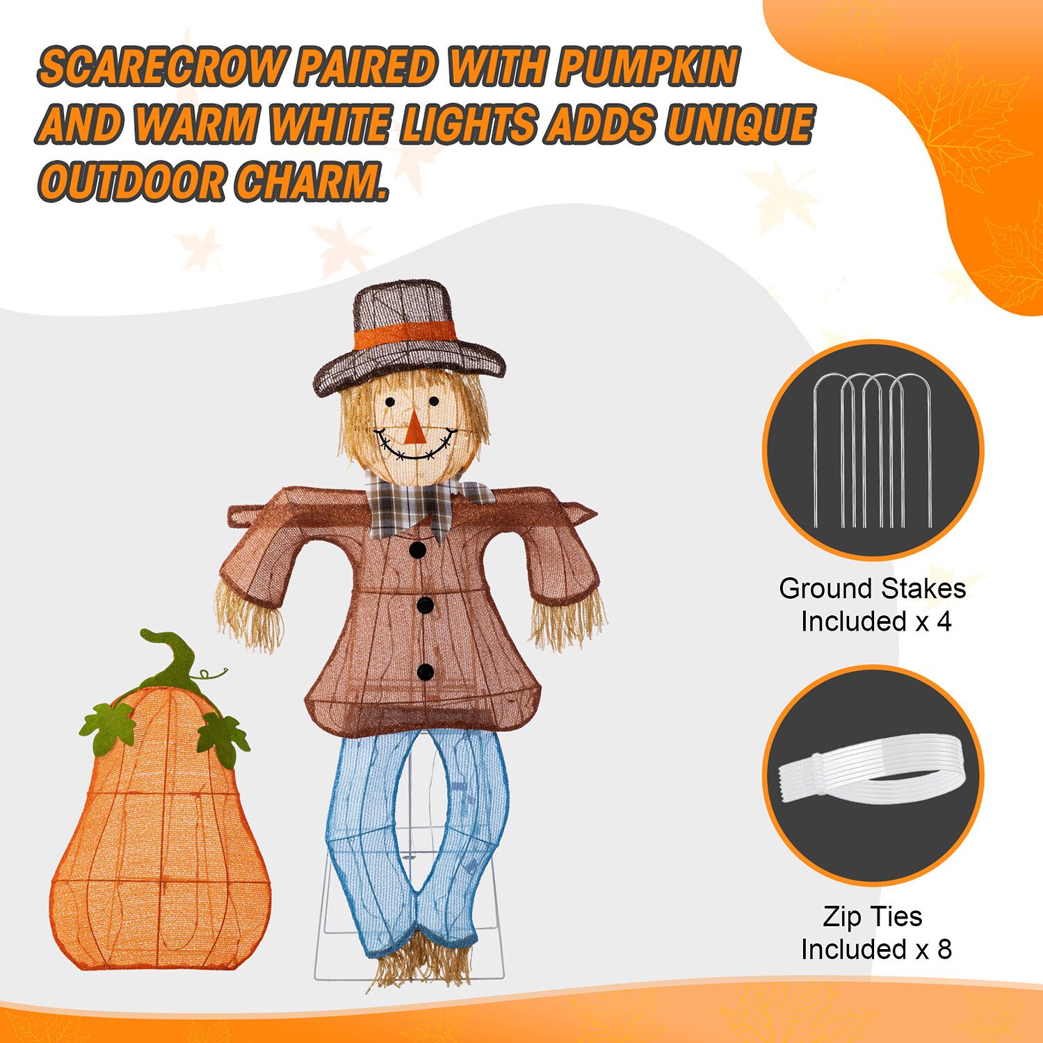 Glitzhome Lighted Fall 2.5d Scarecrow & Pumpkin Outdoor Décor Thanksgiving Inflatable