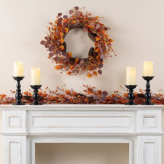 Glitzhome 72"L Fall Eucalyptus Berry Garland Tabletop Decor