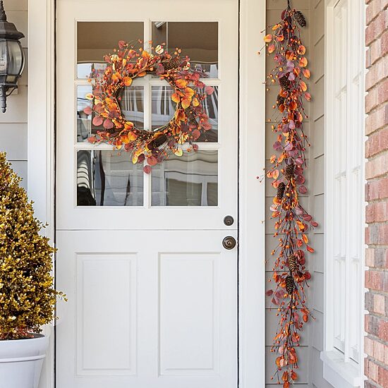 Glitzhome 72"L Fall Eucalyptus Berry Garland Tabletop Decor