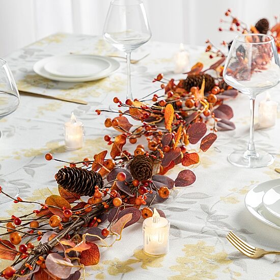 Glitzhome 72"L Fall Eucalyptus Berry Garland Tabletop Decor