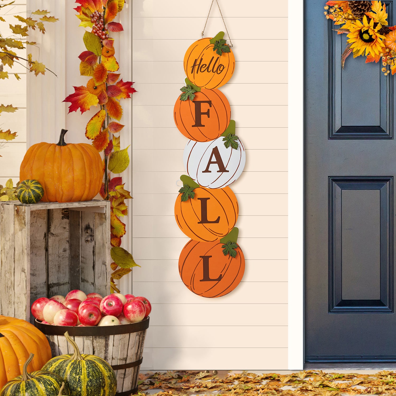 Glitzhome 42"H Fall And Christmas Double Sided Wooden Pumpkin And Ornament Thanksgiving Porch Sign