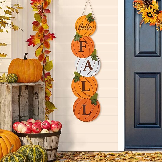 Glitzhome 42"H Fall And Christmas Double Sided Wooden Pumpkin And Ornament Porch Sign