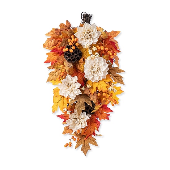 Glitzhome 28"H Fall Lotus, Lotus Pod And Berry Swag Tabletop Decor