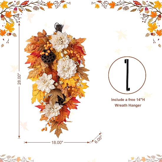 Glitzhome 28"H Fall Lotus, Lotus Pod And Berry Swag Tabletop Decor
