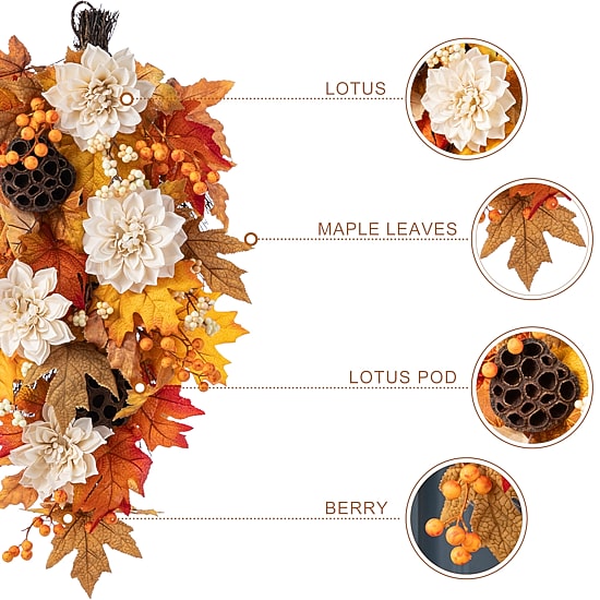 Glitzhome 28"H Fall Lotus, Lotus Pod And Berry Swag Tabletop Decor