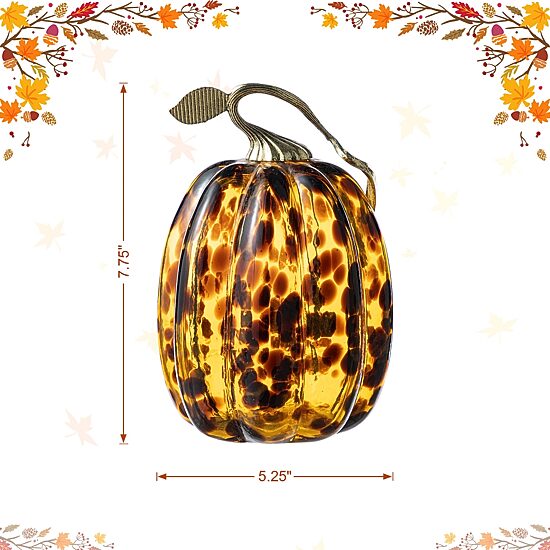 Glitzhome 8"H Amber Dots Glass Pumpkin Thanksgiving Tabletop Decor