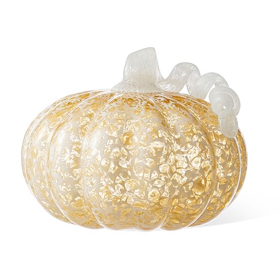 Glitzhome 9"D Fall Amber Dots Glass Large Pumpkin Thanksgiving Tabletop Decor