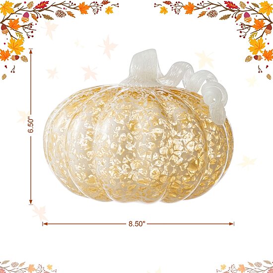 Glitzhome 9"D Fall Amber Dots Glass Large Pumpkin Thanksgiving Tabletop Decor