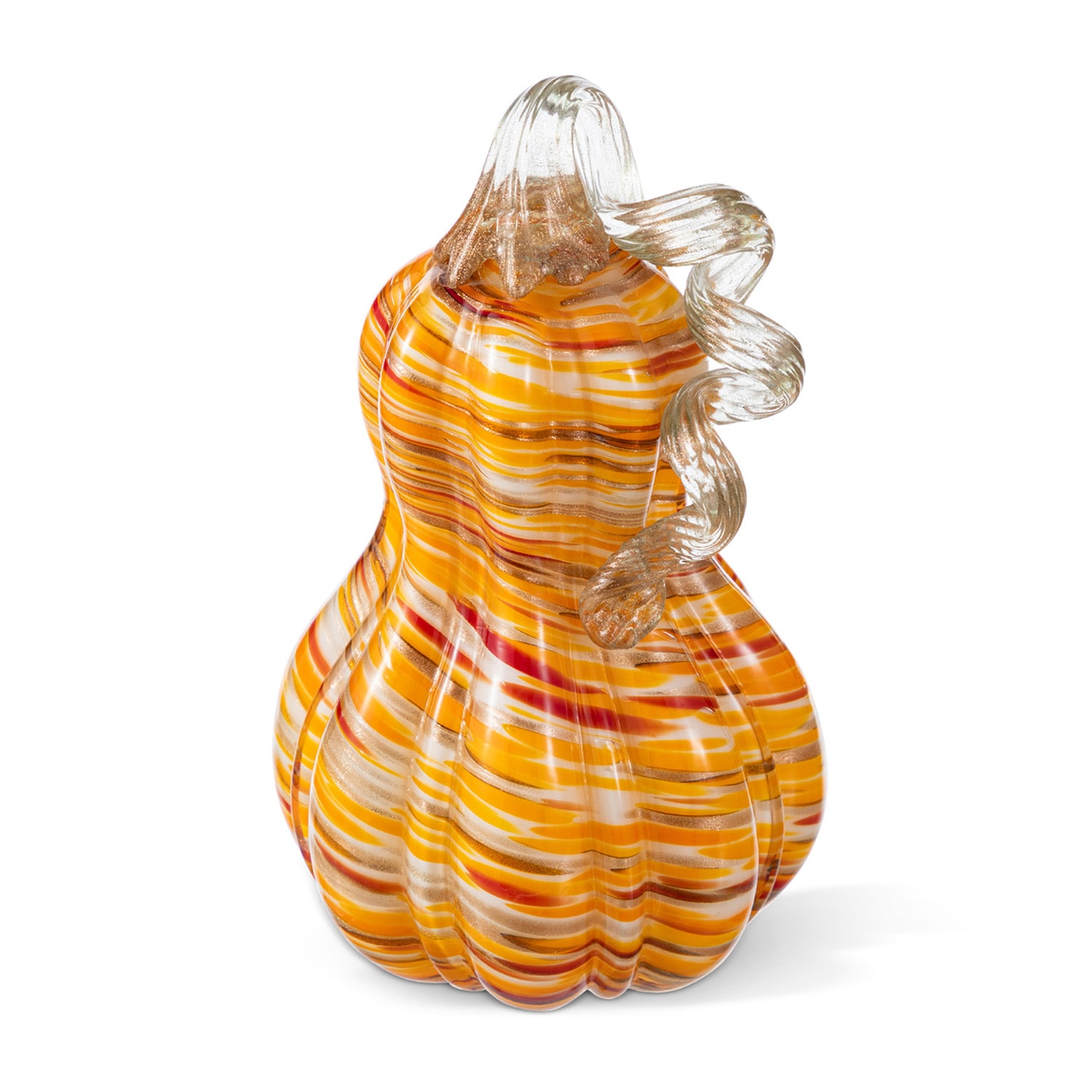 Glitzhome 9"H Fall Multi Stripes Glass Gourd Thanksgiving Tabletop Decor
