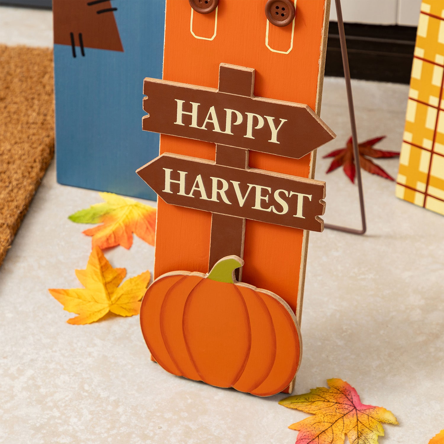 Glitzhome 36"H Fall Wood Sacrecrow Family Porch Decor Thanksgiving Porch Sign