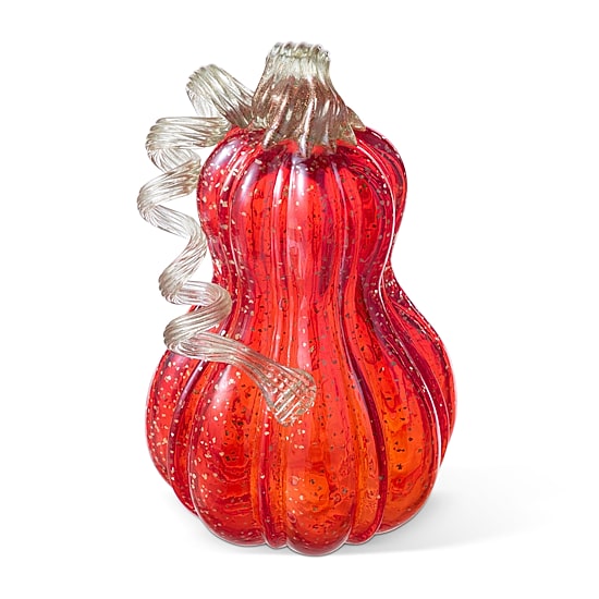 Glitzhome 9"H Fall Red Glass Gourd Thanksgiving Tabletop Decor