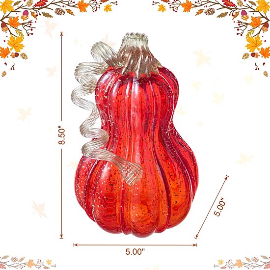 Glitzhome 9"H Fall Red Glass Gourd Thanksgiving Tabletop Decor