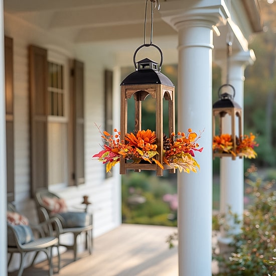 Glitzhome 20"H Fall Sunflower, Pinecone And Berry Wood Lantern Centerpiece Tabletop Decor