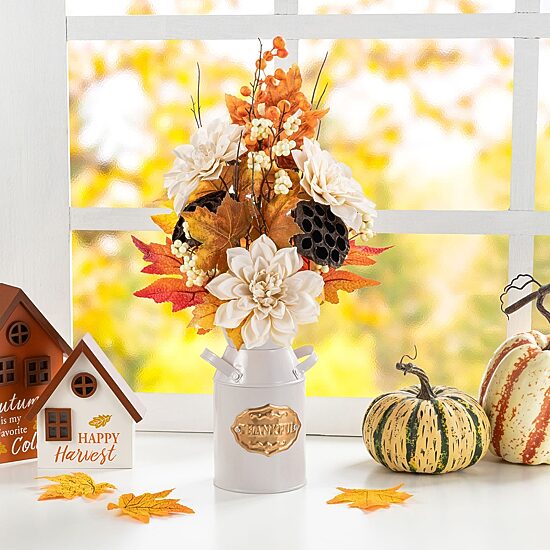 Glitzhome 20"H Fall Lotus, Lotus Pod And Berry Centerpiece Thanksgiving Tabletop Decor