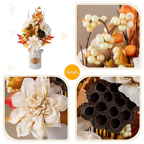 Glitzhome 20"H Fall Lotus, Lotus Pod And Berry Centerpiece Thanksgiving Tabletop Decor