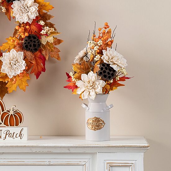 Glitzhome 20"H Fall Lotus, Lotus Pod And Berry Centerpiece Thanksgiving Tabletop Decor