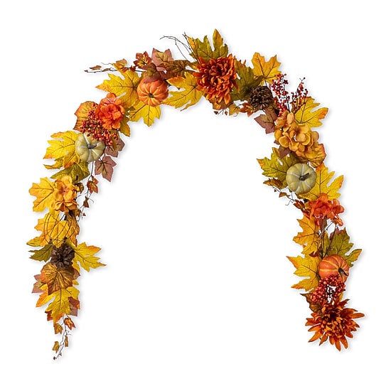 Glitzhome 72"L Fall Dahlia Pumpkin, Leaf And Berry Garland Tabletop Decor