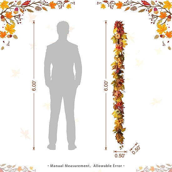 Glitzhome 72"L Fall Dahlia Pumpkin, Leaf And Berry Garland Tabletop Decor