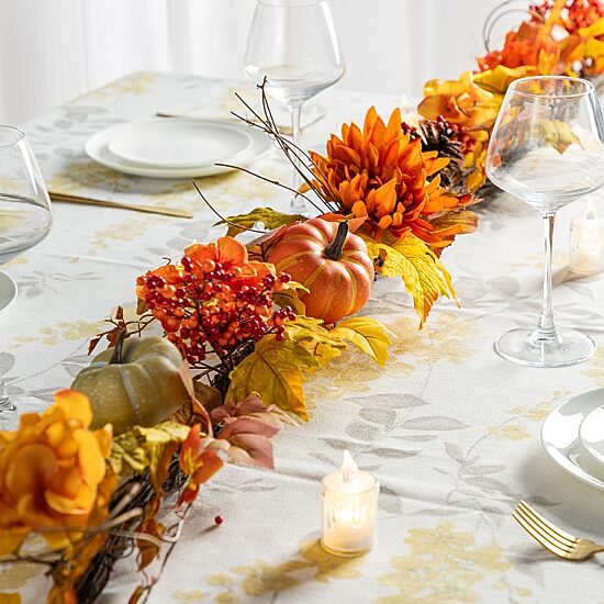 Glitzhome 72"L Fall Dahlia Pumpkin, Leaf And Berry Garland Tabletop Decor