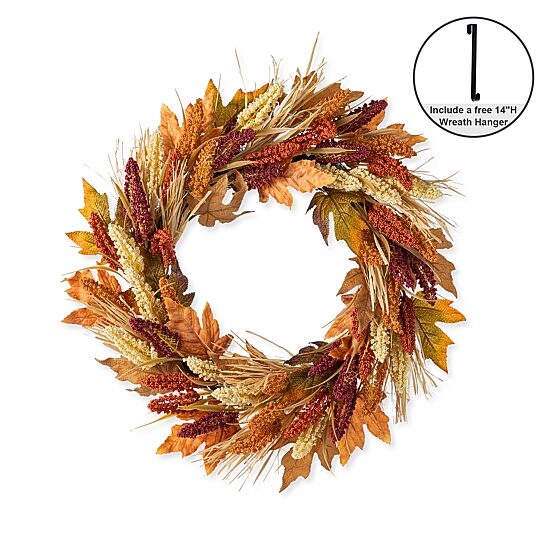 Glitzhome 24"D Fall Multi-Colored Sorghum Wreath Tabletop Decor