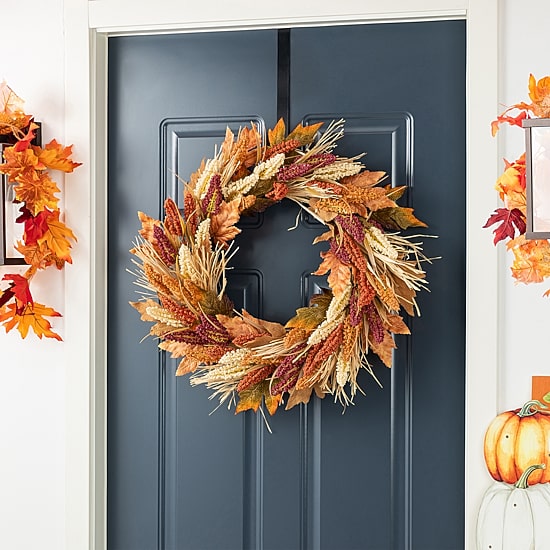Glitzhome 24"D Fall Multi-Colored Sorghum Wreath Tabletop Decor