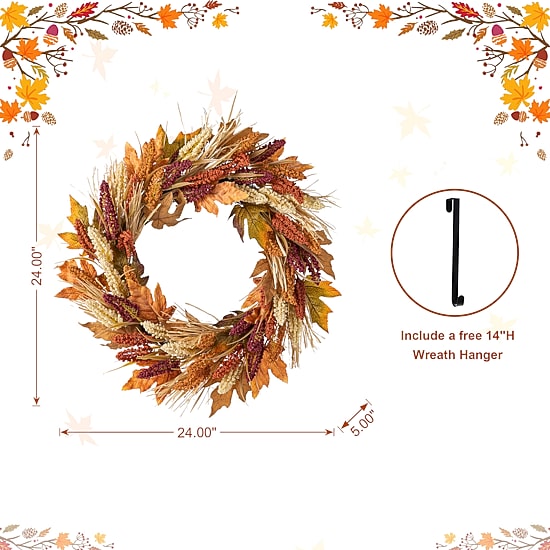 Glitzhome 24"D Fall Multi-Colored Sorghum Wreath Tabletop Decor