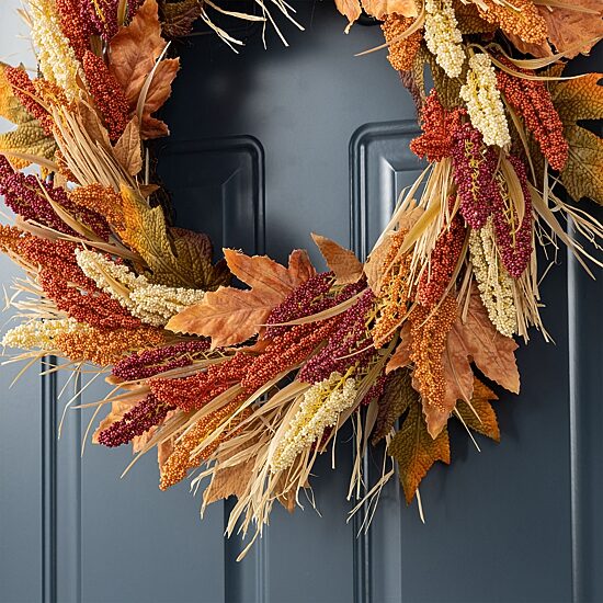 Glitzhome 24"D Fall Multi-Colored Sorghum Wreath Tabletop Decor