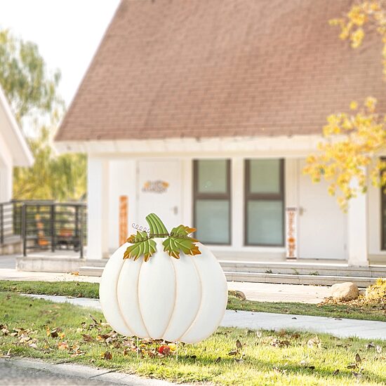 Glitzhome 40"H Fall Oversized Metal Ivory Pumpkin Thanksgiving Yard Art