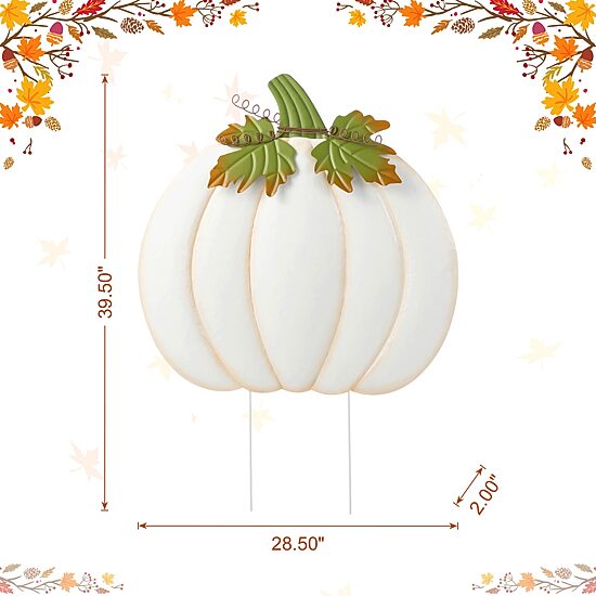 Glitzhome 40"H Fall Oversized Metal Ivory Pumpkin Thanksgiving Yard Art