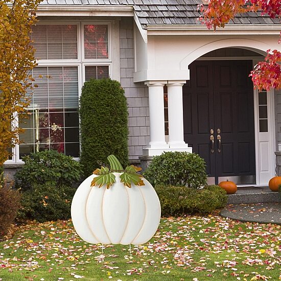 Glitzhome 40"H Fall Oversized Metal Ivory Pumpkin Thanksgiving Yard Art