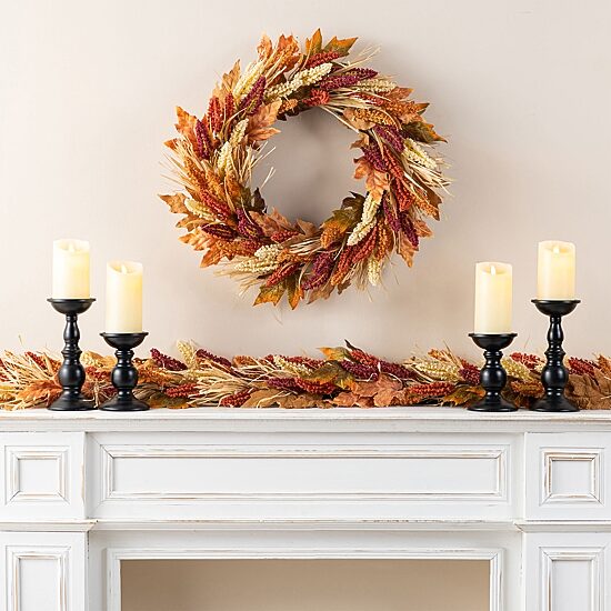 Glitzhome 72"L Fall Multi-Colored Sorghum Garland Thanksgiving Tabletop Decor