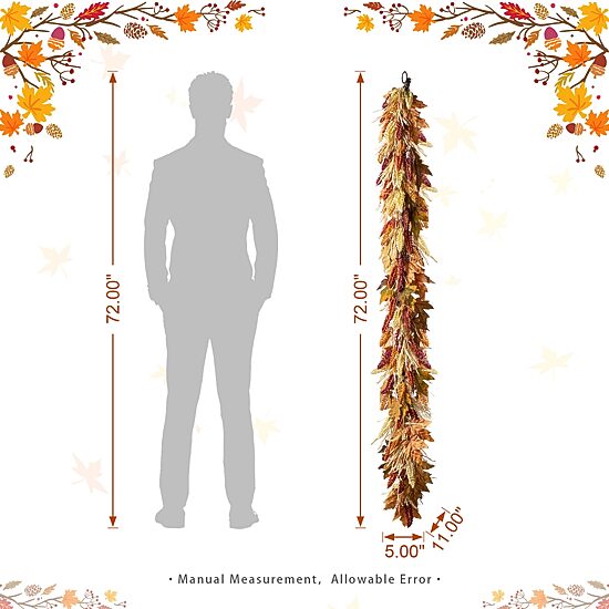 Glitzhome 72"L Fall Multi-Colored Sorghum Garland Thanksgiving Tabletop Decor