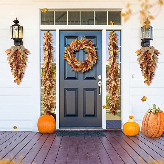Glitzhome 72"L Fall Multi-Colored Sorghum Garland Thanksgiving Tabletop Decor
