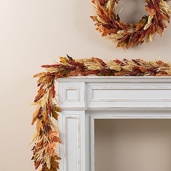 Glitzhome 72"L Fall Multi-Colored Sorghum Garland Thanksgiving Tabletop Decor