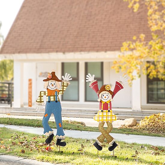 Glitzhome 36"H Fall Metal Scarecrow Thanksgiving Yard Art