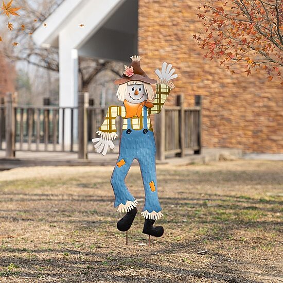 Glitzhome 36"H Fall Metal Scarecrow Thanksgiving Yard Art