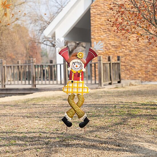 Glitzhome 36"H Fall Metal Scarecrow Thanksgiving Yard Art