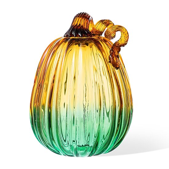 Glitzhome 7"H Gradient Turquoise Glass Pumpkin Tabletop Decor