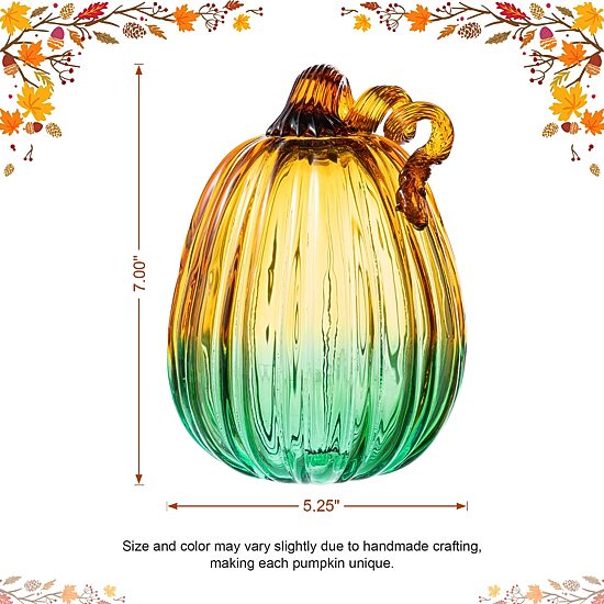 Glitzhome 7"H Gradient Turquoise Glass Pumpkin Tabletop Decor